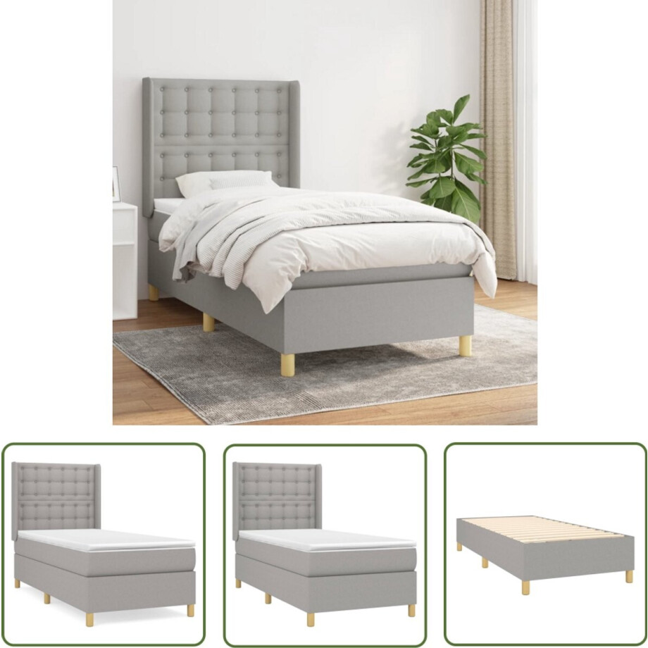 vidaXL Boxspring met matras - Lichtgrijs - 90x190 cm Boxspringbed - Boxspring - Slaapkamerinrichting - Bed Frame - Tweepersoonsbed afbeelding 1