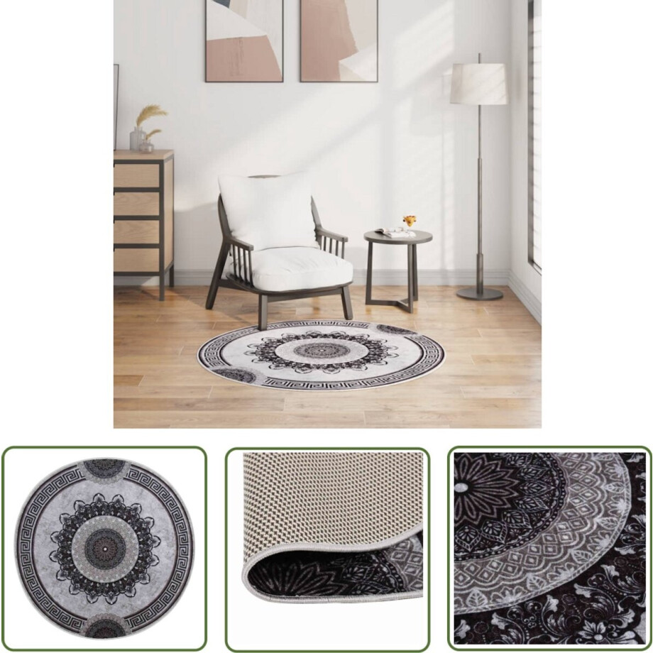 vidaXL Rond Vloerkleed - Vloerkleed - Vloerkleed wasbaar anti-slip ø120 cm meerkleurig - Multicoloured Rug - Pluche Vloerkleed - Anti Slip Matten afbeelding 1