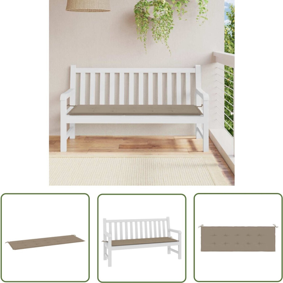 vidaXL Oxford Stof - Tuinbankkussen - Tuinbankkussen 150x50x4 cm oxford stof taupe - Waterdicht - Zachte Vulling - Antislip afbeelding 1