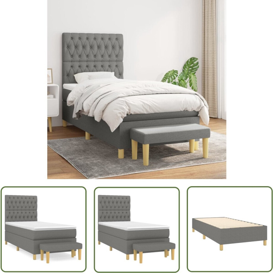 vidaXL Donkere Kleuren - Boxspringbed - Boxspring met matras stof donkergrijs 90x200 cm - Tweepersoonsbed - Boxspring Frame - Pocketed Veren vidaXL Donkere Kleuren - Boxspringbed - Boxspring met matras stof donkergrijs 90x200 cm - Tweepersoonsbed - Boxspring Frame - Pocketed Veren afbeelding 1