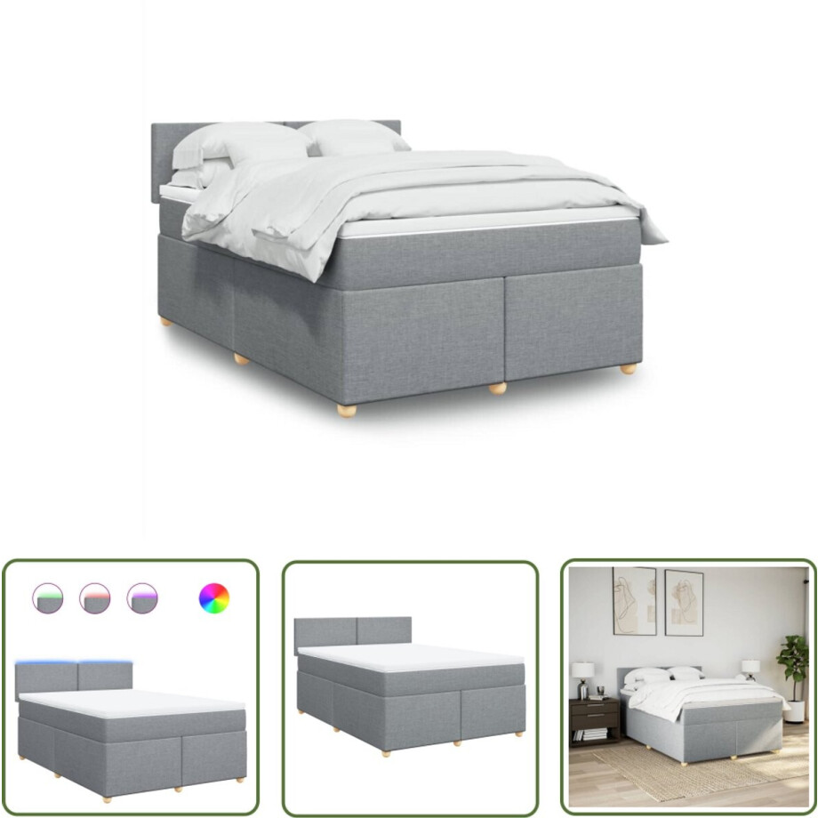 vidaXL Led Verlichting - Boxspring - Boxspring met matras stof lichtgrijs 160x200 cm - Matras - Pocketvering - Boxspringbed vidaXL Led Verlichting - Boxspring - Boxspring met matras stof lichtgrijs 160x200 cm - Matras - Pocketvering - Boxspringbed afbeelding 1