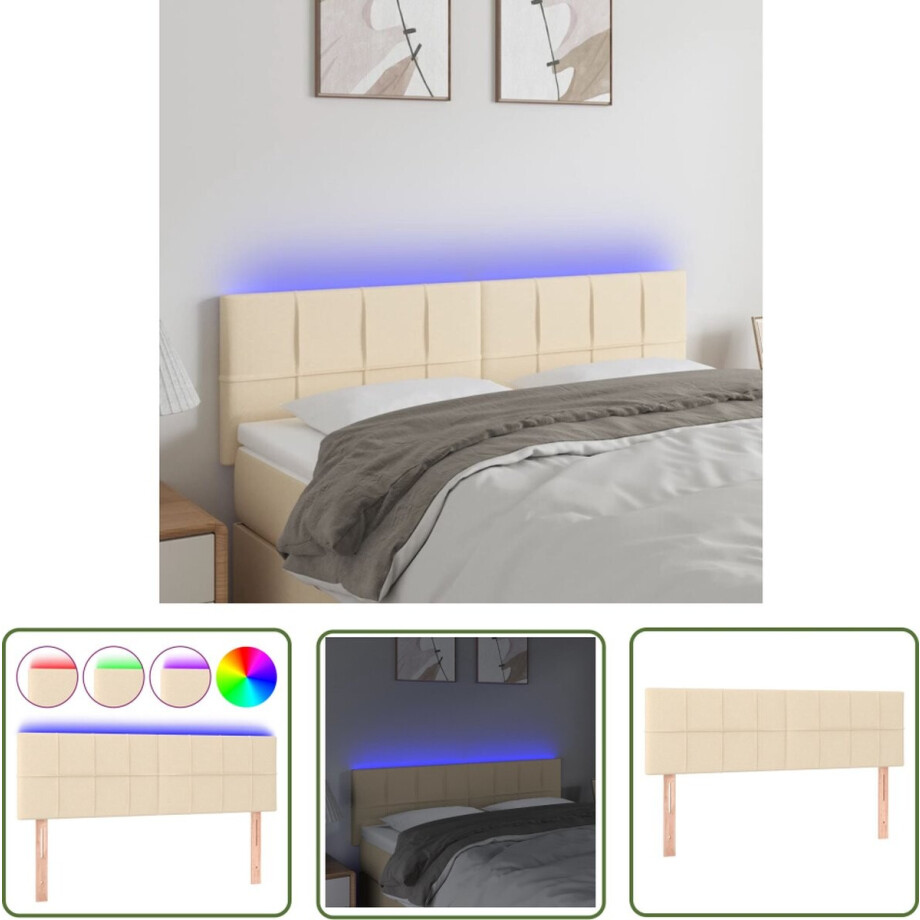 vidaXL Led Hoofdbord - Hoofdboard - Hoofdbord LED 144x5x78/88 cm stof crèmekleurig - Hoofdbord Crème - Beddecoratie - Slaapkamers vidaXL Led Hoofdbord - Hoofdboard - Hoofdbord LED 144x5x78/88 cm stof crèmekleurig - Hoofdbord Crème - Beddecoratie - Slaapkamers afbeelding 1