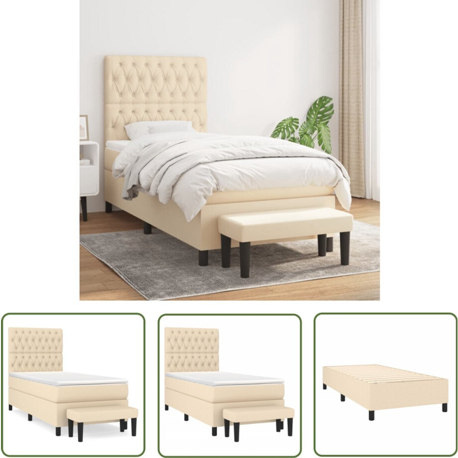 vidaXL Boxspring met matras - Stof - crèmekleurig Boxspringbed - Boxspring - Creme Kleur - Tweepersoonsbed - Pocketvering Matras afbeelding 1