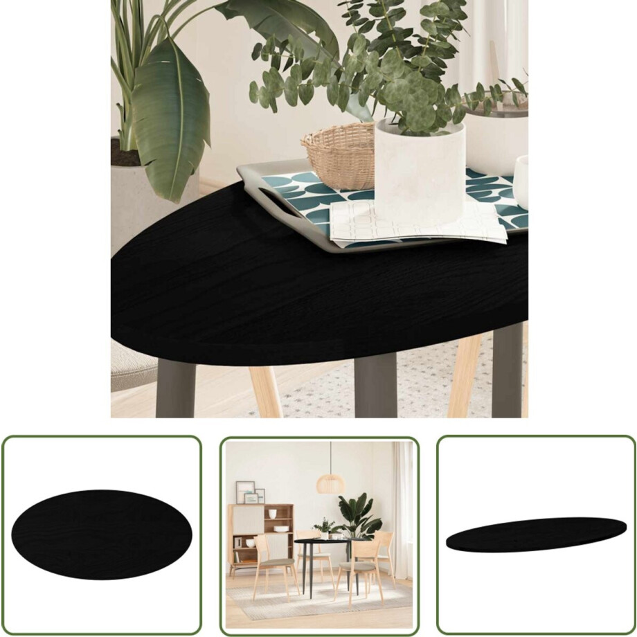 vidaXL Oval Tafellaag - Eikenhouten Tafelblad - Tafelblad 100x50x2 cm ovaal massief eikenhout donkerbruin - Salontafelblad - Bijzettafelblad - Bartafelblad afbeelding 1