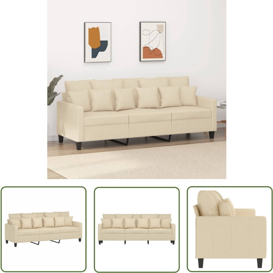 vidaXL Banks Kopen - 3 Zits Bank - Driezitsbank 180 cm stof crèmekleurig - Creme Bank - Stof Bank - Lounge Bank afbeelding 1