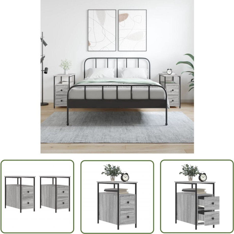vidaXL Nachtkastje - Nachtkast - Nachtkastjes 2 st 30x60x60 cm bewerkt hout grijs sonoma eiken - Houten Nachtkast - Grijze Nachtkast - Sonoma Eiken vidaXL Nachtkastje - Nachtkast - Nachtkastjes 2 st 30x60x60 cm bewerkt hout grijs sonoma eiken - Houten Nachtkast - Grijze Nachtkast - Sonoma Eiken afbeelding 1