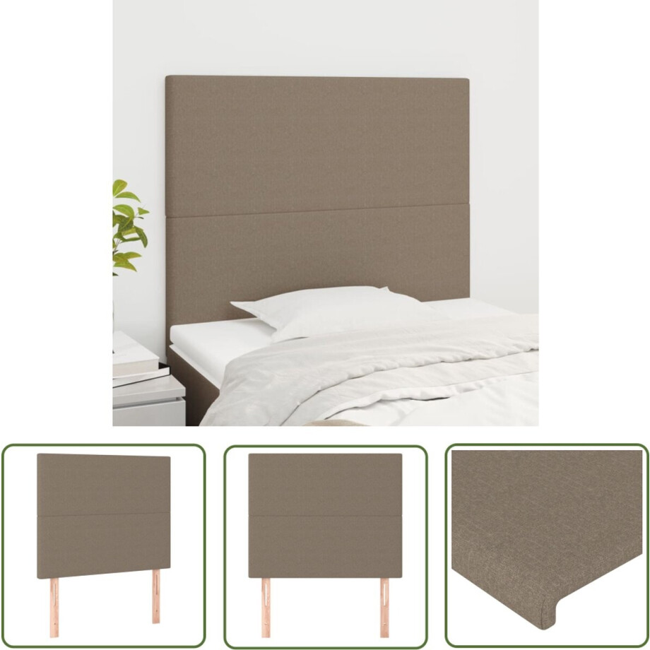 vidaXL Hoofdeinde - Hoofd Bord - Hoofdborden 2 st 90x5x78/88 cm stof taupe - Tweepersoonsbed - Stoffen Hoofdbord - Beige Hoofdbord afbeelding 1