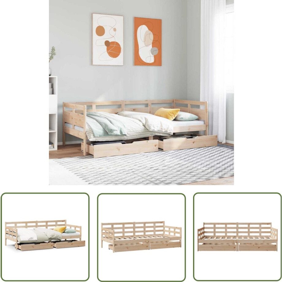 vidaXL Logeerbed - Slaapbank - Slaapbank met lades 90x190 cm massief grenenhout - Massief Hout - Grenenhout - Opberglades vidaXL Logeerbed - Slaapbank - Slaapbank met lades 90x190 cm massief grenenhout - Massief Hout - Grenenhout - Opberglades afbeelding 1