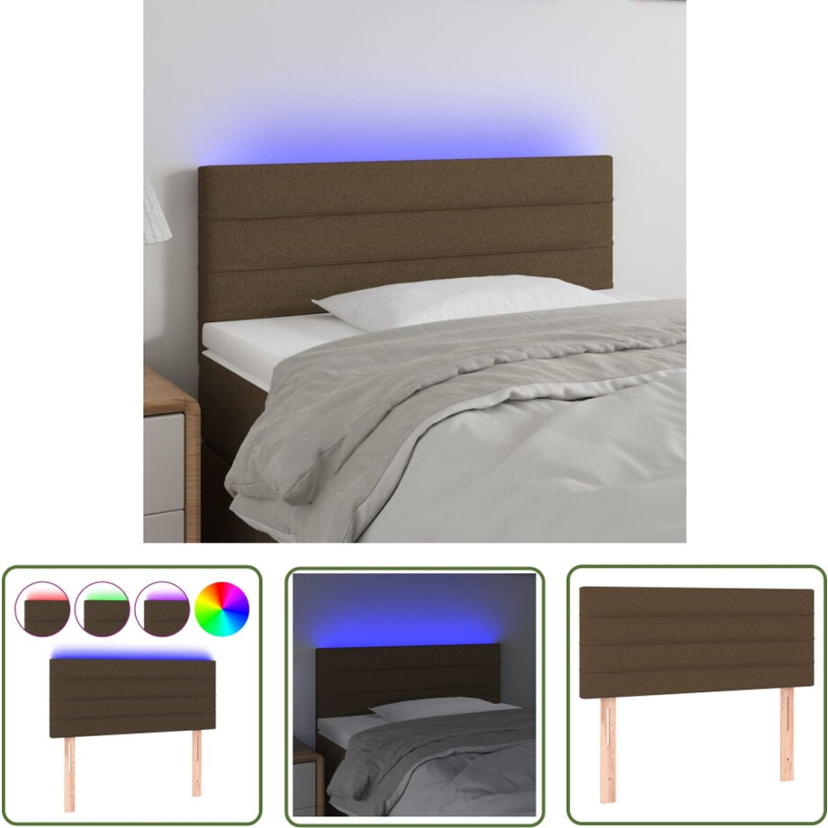 vidaXL Led Hoofdbord - Hoofdboard - Hoofdbord LED 80x5x78/88 cm stof donkerbruin - Hoofdbord Met Verlichting - Beddecoratie - Slaapkamersfeer afbeelding 1