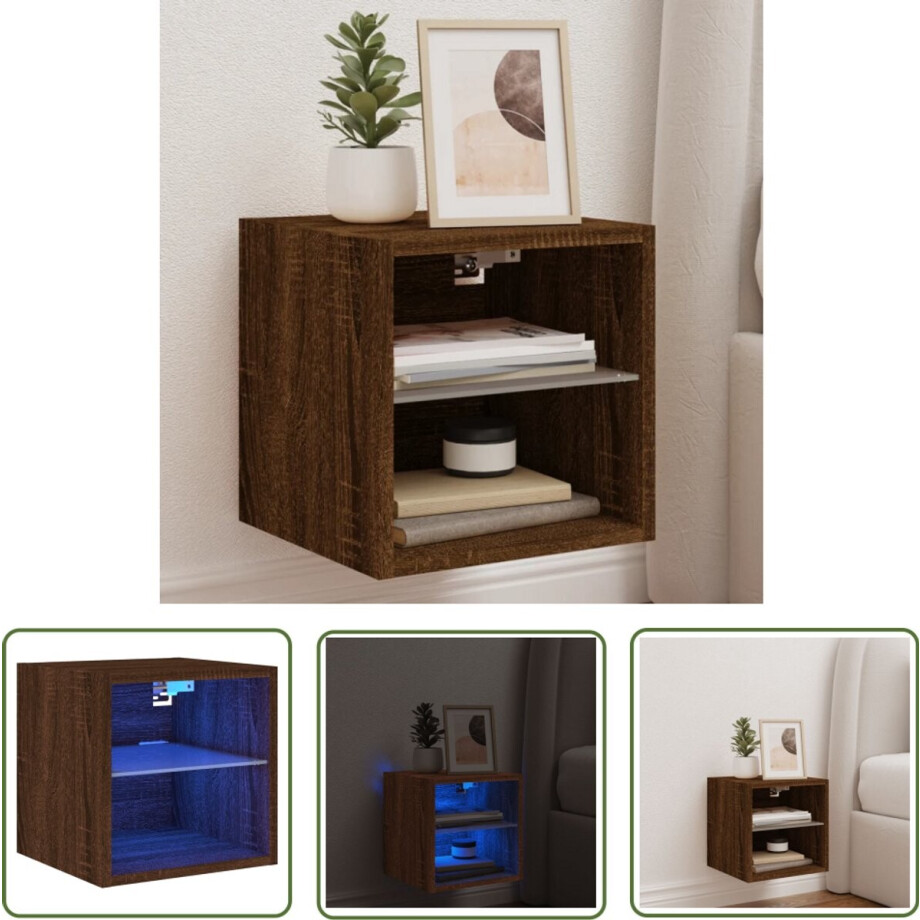 vidaXL Led Tv-tafel - Tv-wandmeubel - Tv-wandmeubel met LED-verlichting 30x28,5x30 cm bruineikenkleur - Tv Meubels - Bruin Tv-meubel - Houten Tv-standaard afbeelding 1