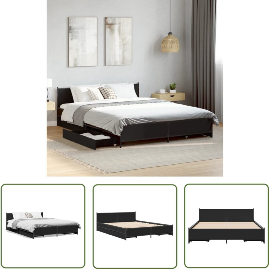 vidaXL Bed Frame - Slaapkamers - Bedframe met lades bewerkt hout bruin eikenkleur 135x190 cm - Houten Bed - Boxspring - Hoofdbord vidaXL Bed Frame - Slaapkamers - Bedframe met lades bewerkt hout bruin eikenkleur 135x190 cm - Houten Bed - Boxspring - Hoofdbord afbeelding 1