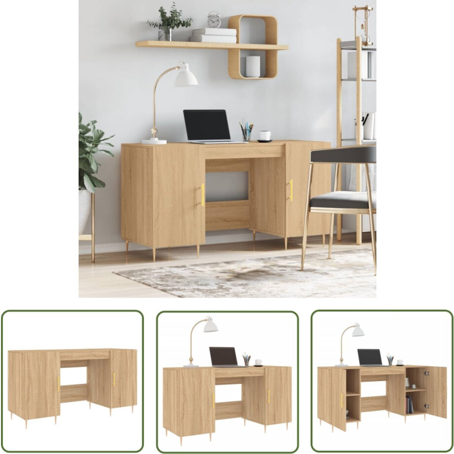 vidaXL Houten Bureau - Bureau - Bureau 140x50x75 cm bewerkt hout sonoma eikenkleurig - Industrieel Bureau - Sonoma Eiken Bureau - Compact Bureau afbeelding 1