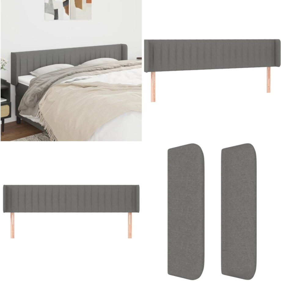 vidaXL Hoofdbord met randen 183x16x78/88 cm stof donkergrijs - Hoofdbord - Hoofdborden - Hoofdeinde - Houten Hoofdbord afbeelding 1