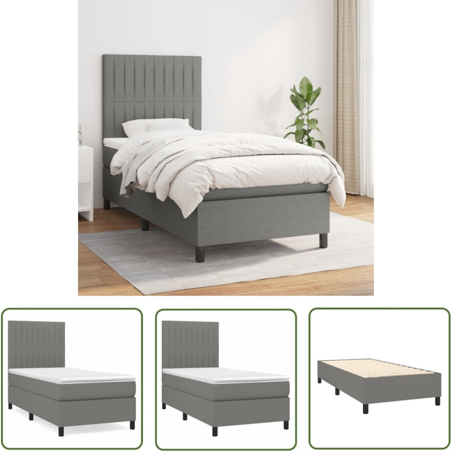 vidaXL Donkere Kleuren - Boxspring Bed - Boxspring met matras stof donkergrijs 80x200 cm - Slaapcomfort - Pocketveer Matras - Hoogwaardig Bed Frame afbeelding 1
