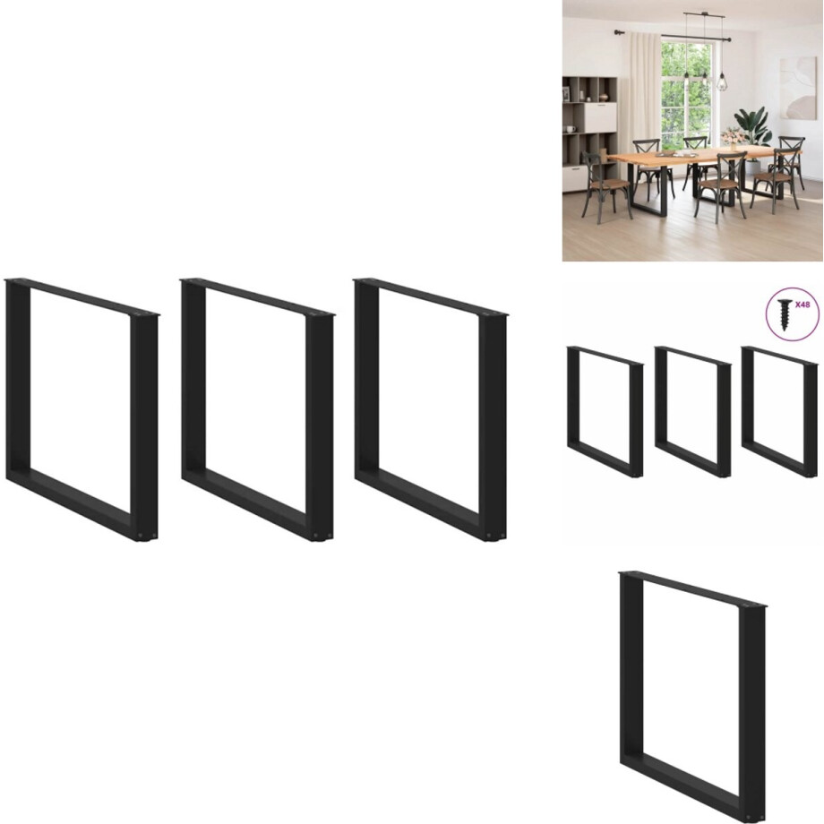 vidaXL Eettafelpoot - Eettafelpoten - Tafelpoot - Meubeltafelpoot - Eettafelpoten 2 st U-vormig 100x(72-73) cm staal zwart afbeelding 1