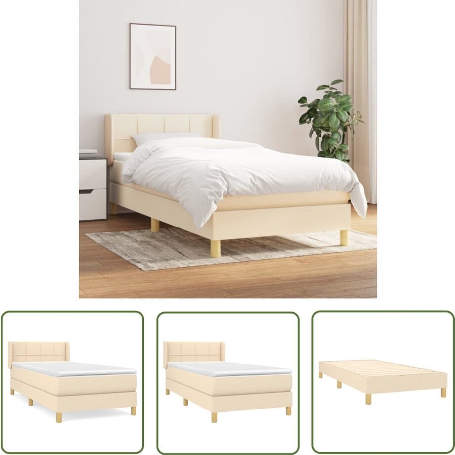 vidaXL Boxspring - Boxspringbed - Boxspring met matras stof crèmekleurig 100x200 cm - Bed Frame - Tweepersoonsbed - Creme Kleur afbeelding 1