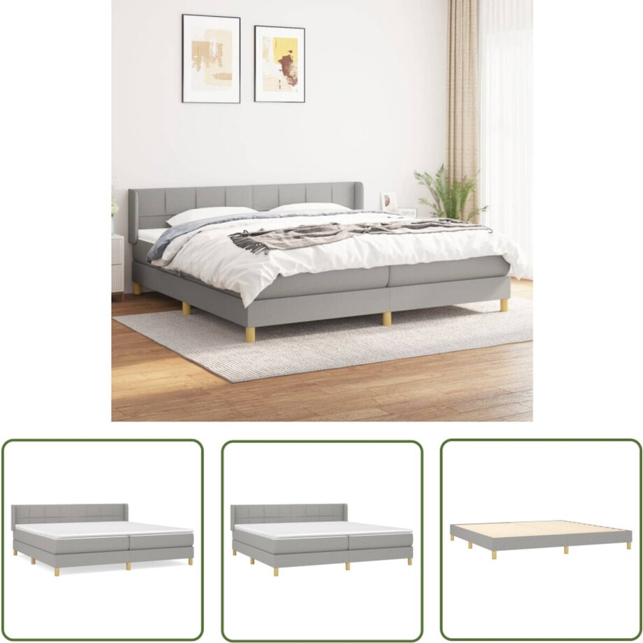 vidaXL Boxspring - Boxspringbed - Boxspring met matras stof lichtgrijs 200x200 cm - Tweepersoonsbed - Grijs Bed - Houten Bed Frame afbeelding 1