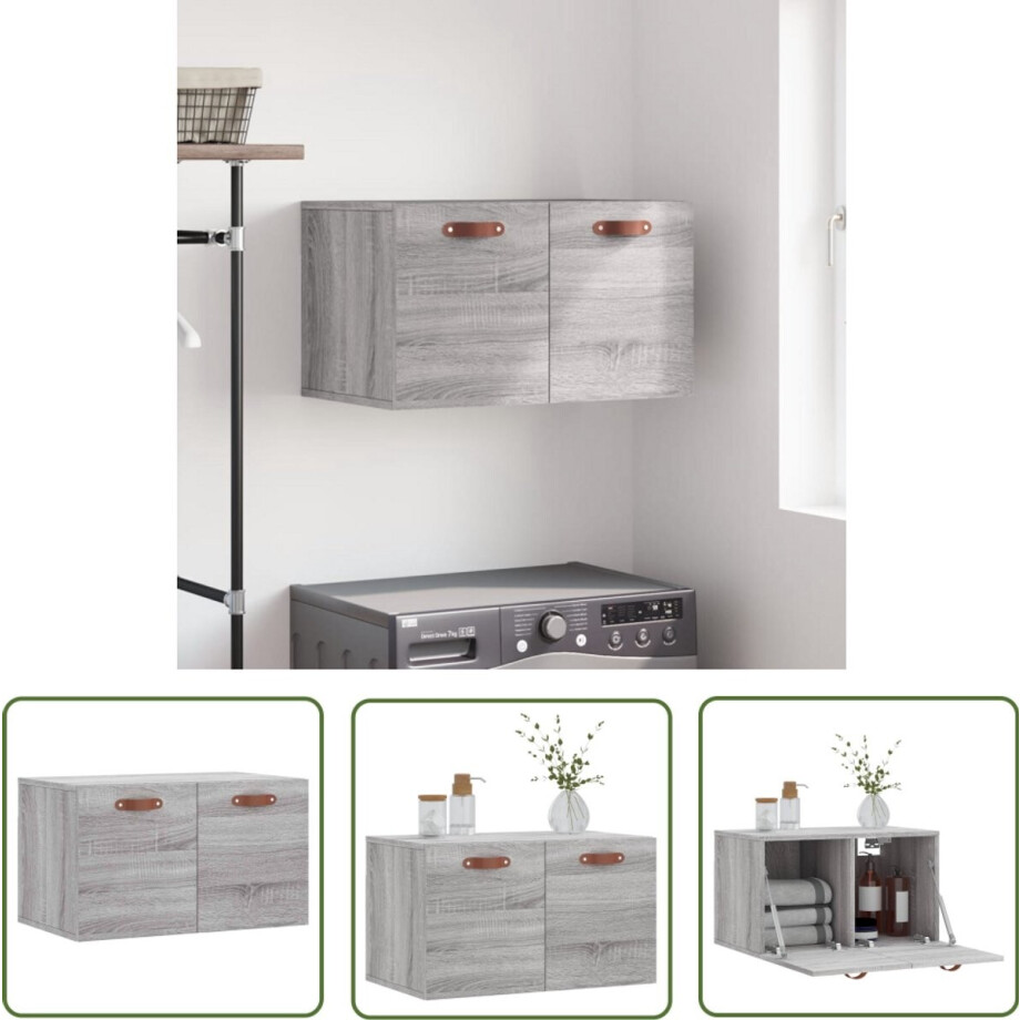 vidaXL Grijze Wandkast - Wandkast - Wandkast 60x36,5x35 cm bewerkt hout grijs sonoma eikenkleurig - Houten Wandkast - Displaykast - Opbergkast afbeelding 1