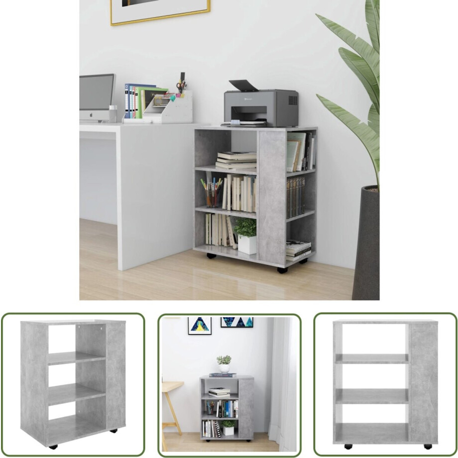 vidaXL Opbergkast - Verrijdbare Kast - Rolkast 60x35x75 cm bewerkt hout betongrijs - Kasten - Houten Kast - Grijze Kast afbeelding 1