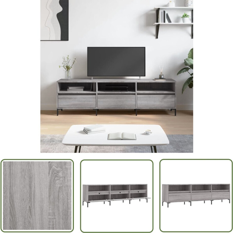 vidaXL Houten Tv-meubel - Tv-meubel - Tv-meubel 150x30x44,5 cm bewerkt hout grijs sonoma eikenkleurig - Grijze Tv-meubel - Tv Kast - Tv Stand vidaXL Houten Tv-meubel - Tv-meubel - Tv-meubel 150x30x44,5 cm bewerkt hout grijs sonoma eikenkleurig - Grijze Tv-meubel - Tv Kast - Tv Stand afbeelding 1