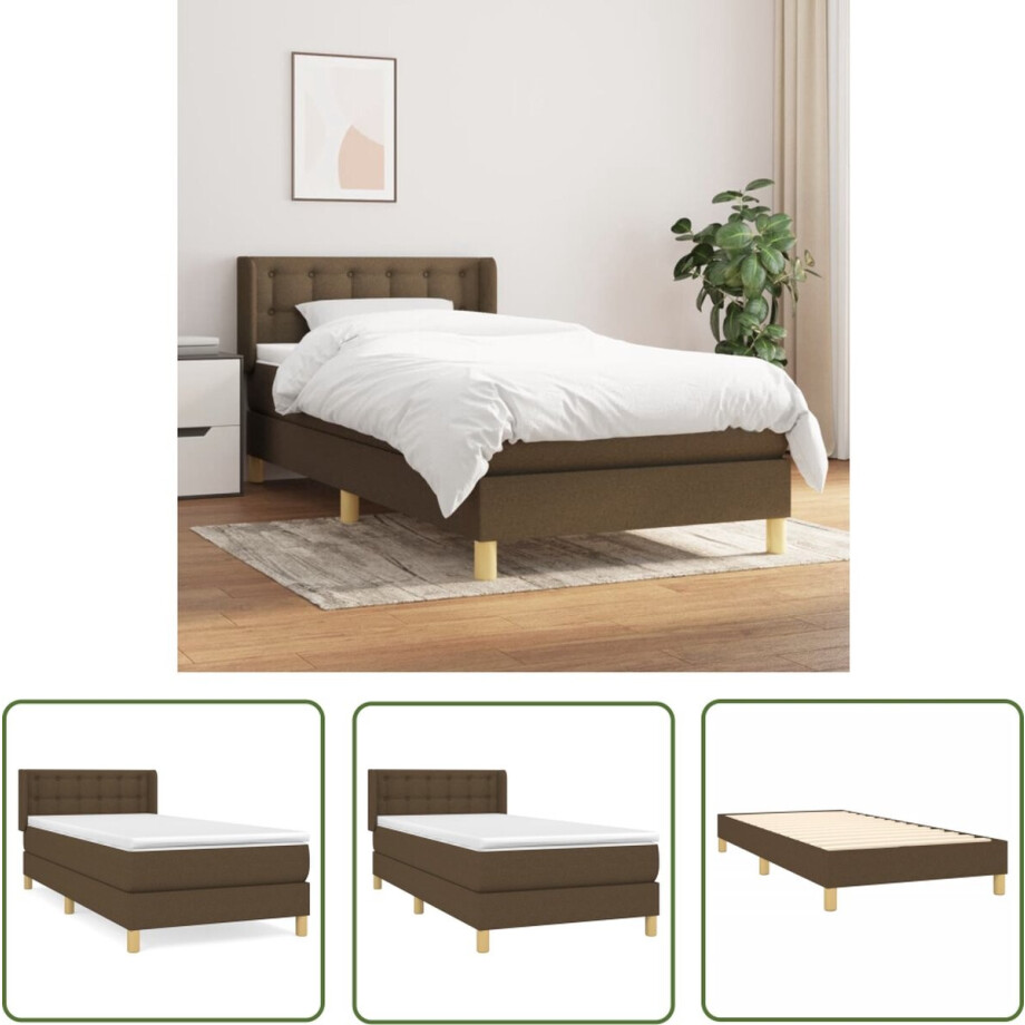 vidaXL Bed Frame - Boxspring - Boxspring met matras stof donkerbruin 100x200 cm - Donkere Meubels - Tweepersoonsbed - Slaapcomfort afbeelding 1