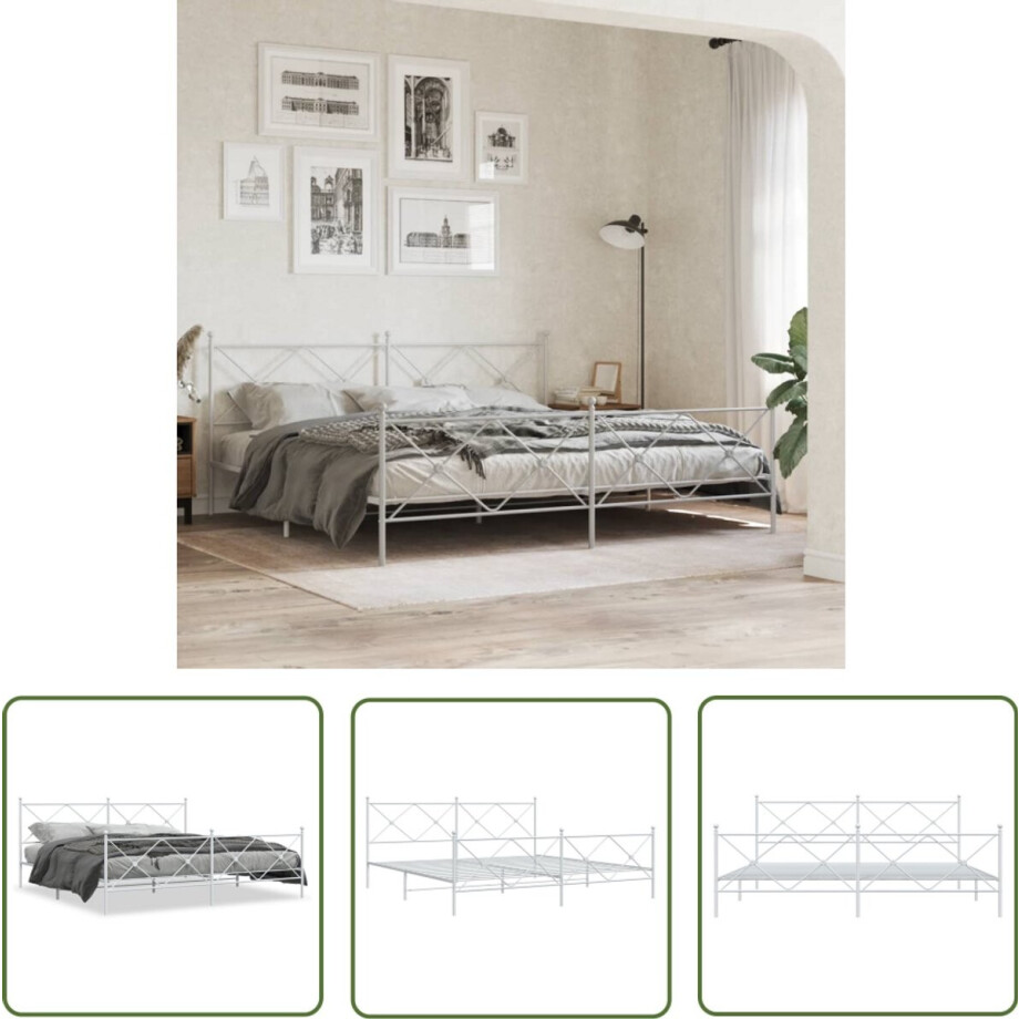vidaXL Bed Frame - Slaapkamers - Bedframe met hoofd- en voeteneinde metaal wit 200x200 cm - Staal Bedframe - Wit Bedframe - King Size Bed afbeelding 1