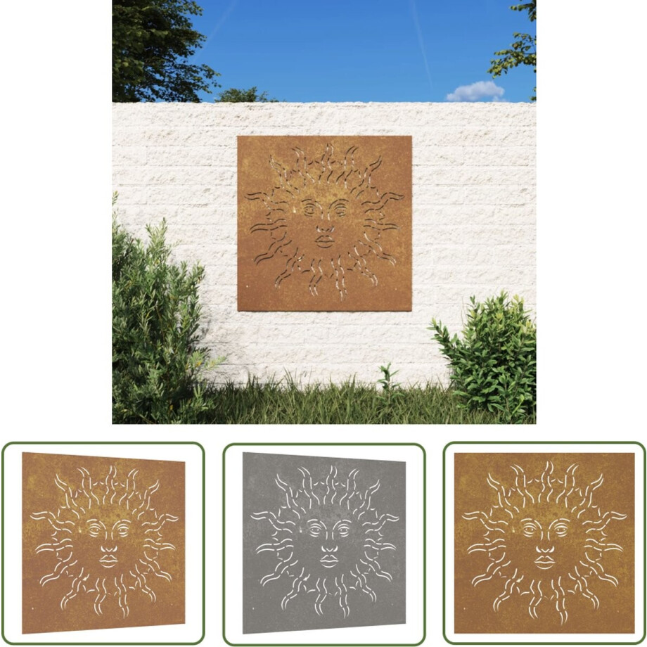 vidaXL Cortenstaal - Wanddecoratie - Wanddecoratie tuin zonontwerp 55x55 cm cortenstaal - Buitenstedecoratie - Zonvorm - Tuinaccessoire afbeelding 1