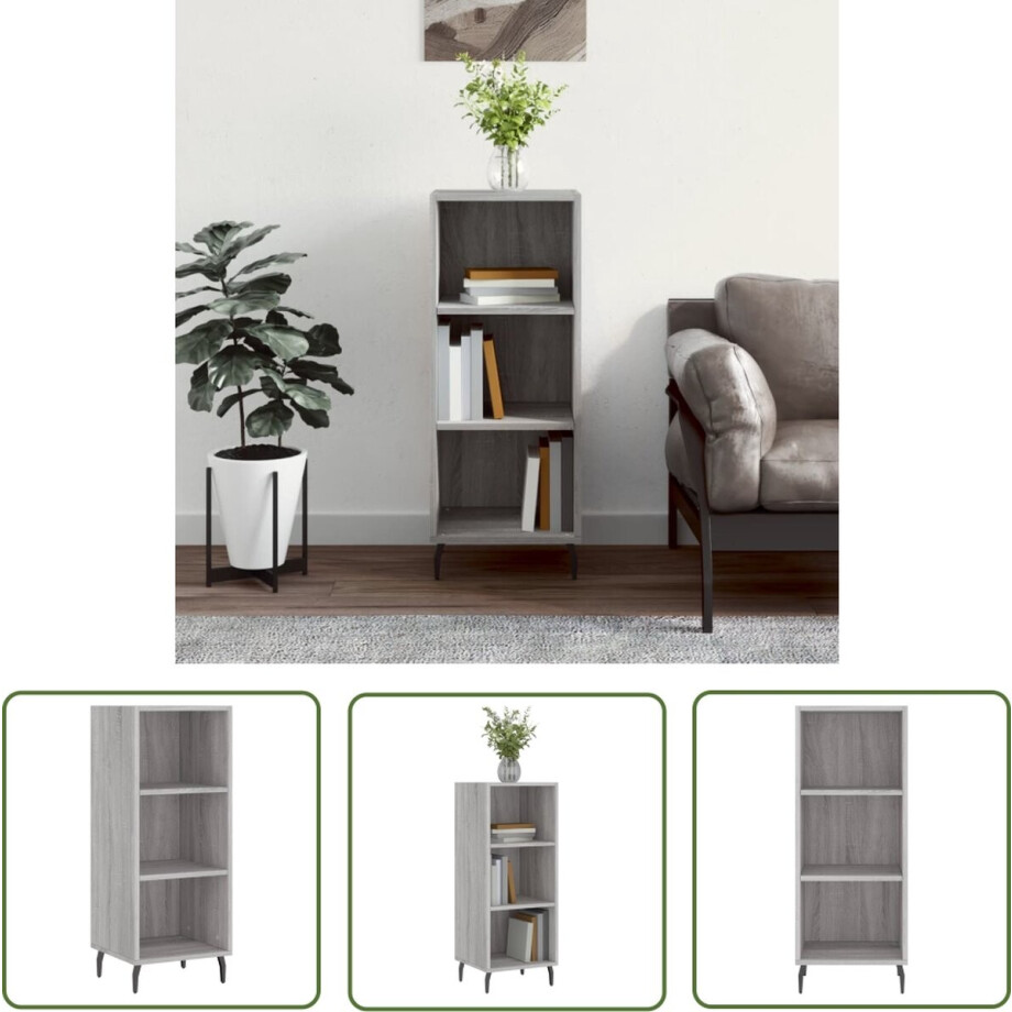 vidaXL Grijze Kleurstelling - Dressoir - Dressoir 34,5x32,5x90 cm bewerkt hout grijs sonoma eikenkleurig - Houten Dressoir - Compact Dressoir - Salontafel afbeelding 1