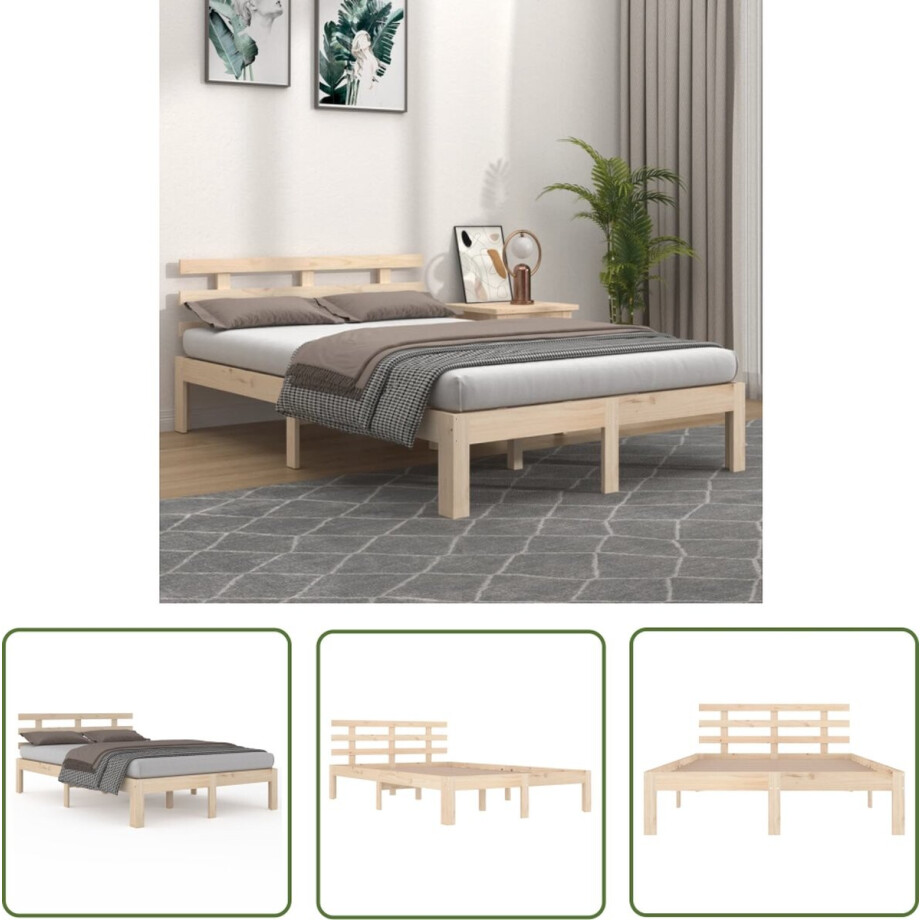 vidaXL Massief Grenenhout - Houten Bedframe - Bedframe zonder matras massief hout 160x200 cm - Bedframe 160x200 - Tweepersoons Bed - Bed Met Hoofdbord vidaXL Massief Grenenhout - Houten Bedframe - Bedframe zonder matras massief hout 160x200 cm - Bedframe 160x200 - Tweepersoons Bed - Bed Met Hoofdbord afbeelding 1