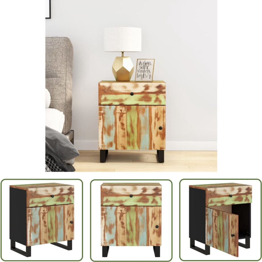 vidaXL Industrieel - Nachtkastje - Nachtkastje 50x33x60 cm massief gerecycled hout en bewerkt hout - Houten Nachtkastje - Vintage Nachtkastje - Multikleurig Nachtkastje vidaXL Industrieel - Nachtkastje - Nachtkastje 50x33x60 cm massief gerecycled hout en bewerkt hout - Houten Nachtkastje - Vintage Nachtkastje - Multikleurig Nachtkastje afbeelding 1