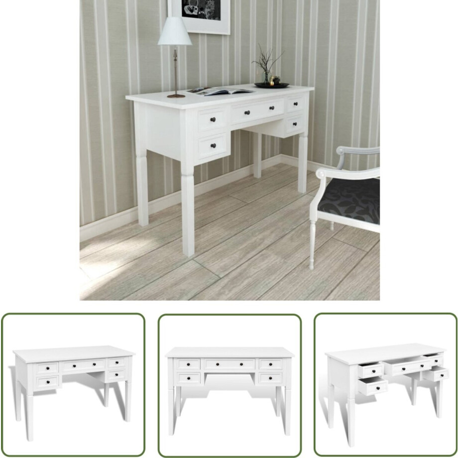 vidaXL Schrijftafel met 5 lades - Wit MDF & Grenen Schrijftafel - Bureau - Houten Bureau - Wit Bureau - Bureaublad vidaXL Schrijftafel met 5 lades - Wit MDF & Grenen Schrijftafel - Bureau - Houten Bureau - Wit Bureau - Bureaublad afbeelding 1