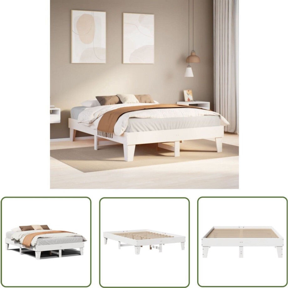 vidaXL Hout Bed - Bedframe - Bedframe zonder matras massief grenenhout wit 150x200 cm - Grenenhout Bed - Wit Bed - Kingsize Bed afbeelding 1
