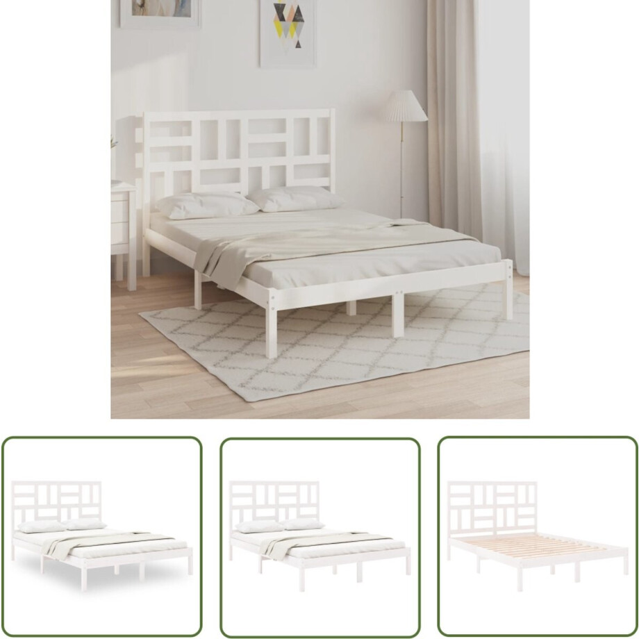 The Living Store Houten Bedframe - Wit - 205.5 x 166 x 104 cm - Massief grenenhout - Multiplex lattenbodem The Living Store Houten Bedframe - Wit - 205.5 x 166 x 104 cm - Massief grenenhout - Multiplex lattenbodem afbeelding 1