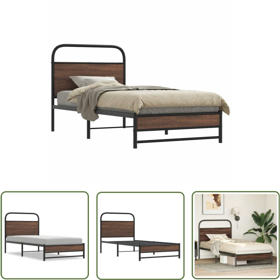 vidaXL Houten Bed - Bedframe - Bedframe zonder matras bewerkt hout bruin eikenkleur 100x200 cm - Bruine Eiken Kleur - Tweepersoonsbed - Boxspring vidaXL Houten Bed - Bedframe - Bedframe zonder matras bewerkt hout bruin eikenkleur 100x200 cm - Bruine Eiken Kleur - Tweepersoonsbed - Boxspring afbeelding 1