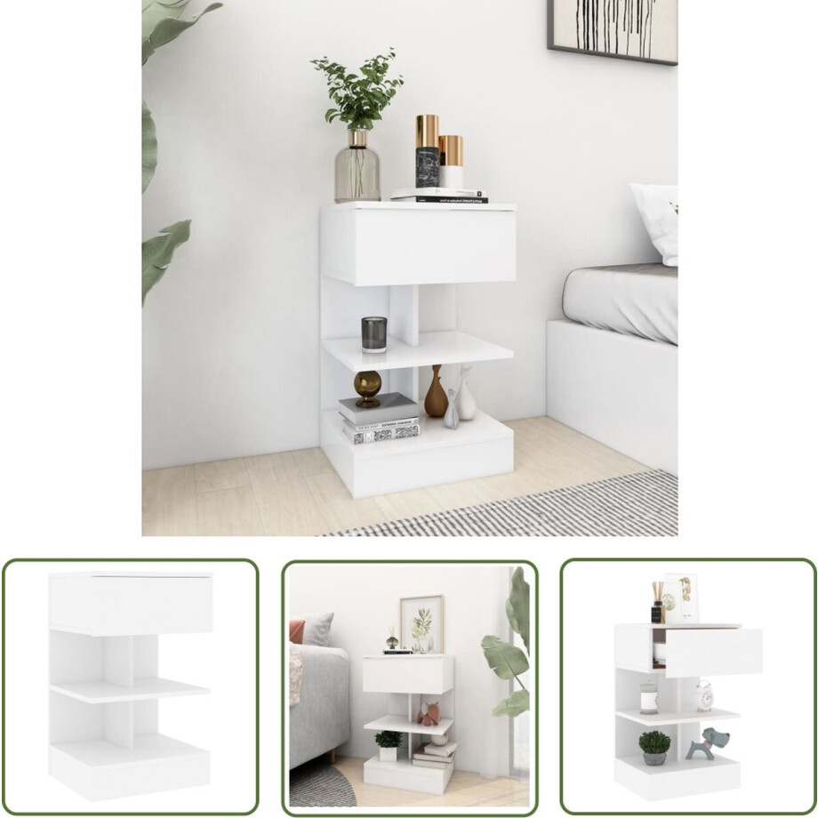 vidaXL Slaapkamermeubel - Nachtkastje - Nachtkastje 40x35x65 cm bewerkt hout wit - Nachttafeltje - Houten Meubel - Witte Meubel afbeelding 1