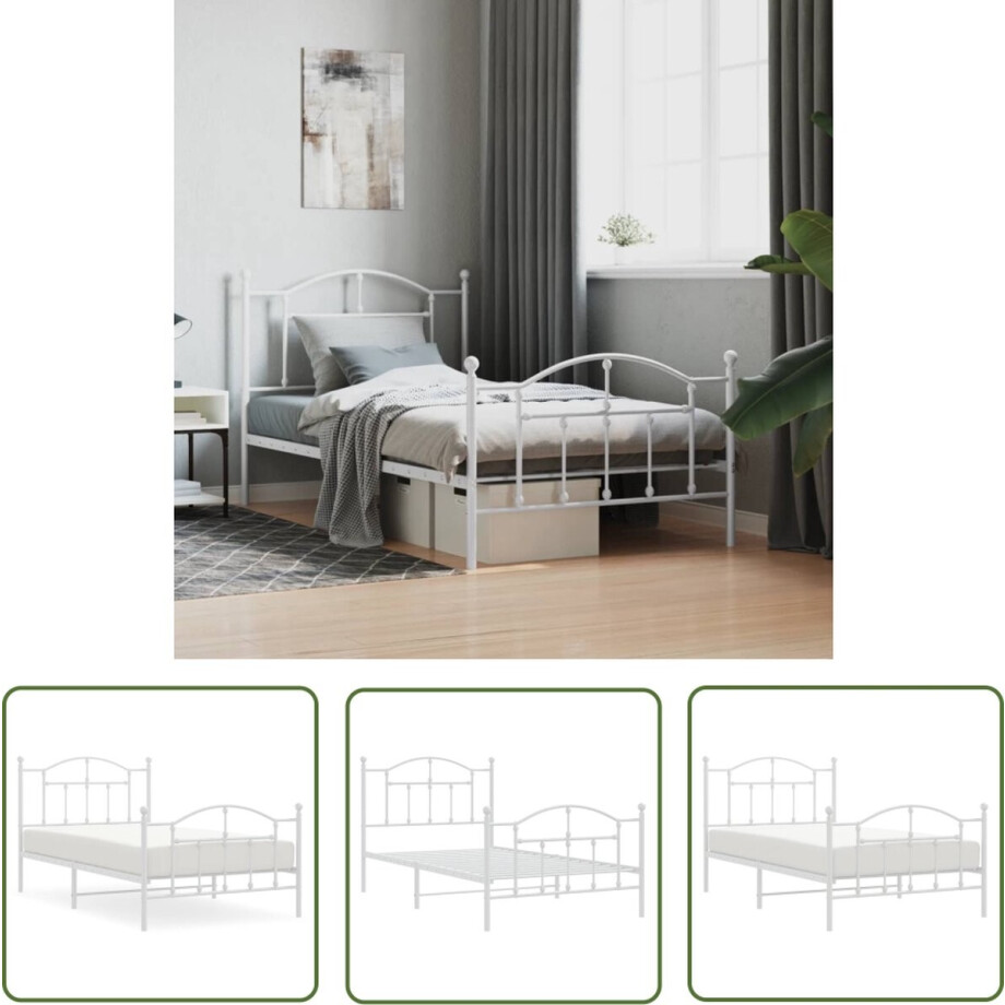 vidaXL Wit Bed Frame - Metalen Bed Frame - Bedframe met hoofd- en voeteneinde metaal wit 100x190 cm - Klassiek Bed Frame - Bed Frame Staal - Boxspring Frame afbeelding 1