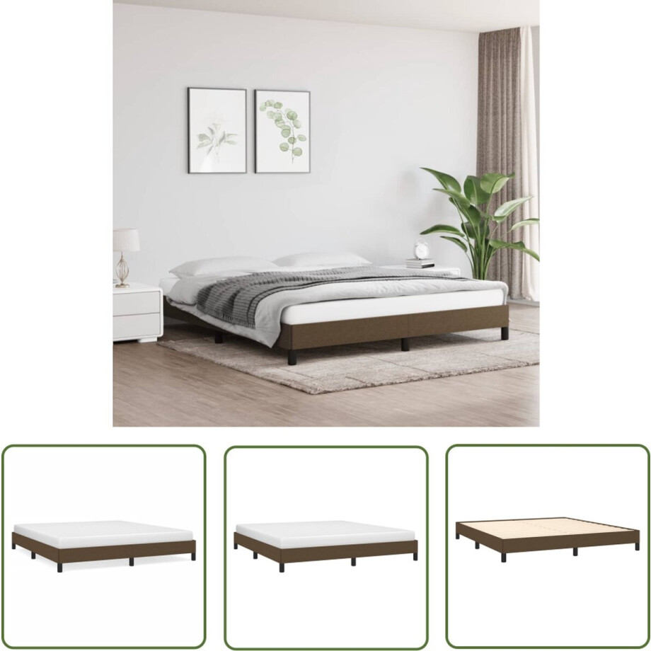 vidaXL Tweepersoons Bed - Donkerbruin Bed Frame - Bedframe zonder matras stof donkerbruin 160x200 cm - Stoffen Bed Frame - Houten Bed Frame - Multiplex Lattenbodem afbeelding 1