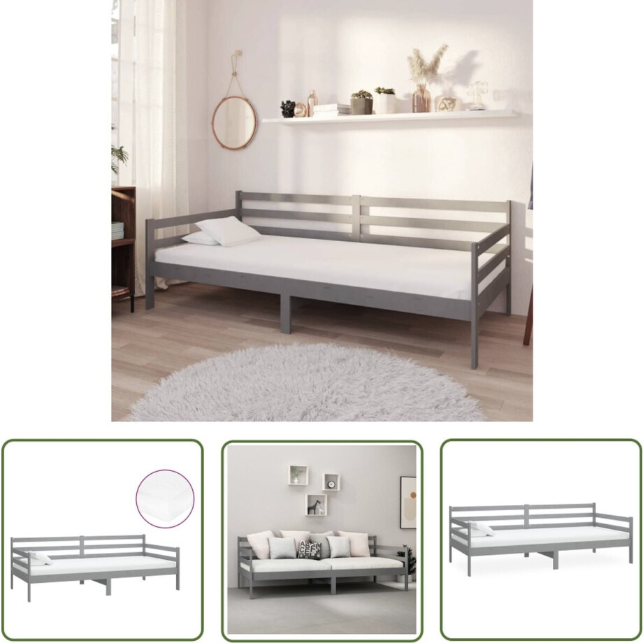 vidaXL Houten Bank - Slaapbank - Slaapbank met matras massief grenenhout grijs 90x200 cm - Daybed - Guest Bed - Grenoble Hout vidaXL Houten Bank - Slaapbank - Slaapbank met matras massief grenenhout grijs 90x200 cm - Daybed - Guest Bed - Grenoble Hout afbeelding 1