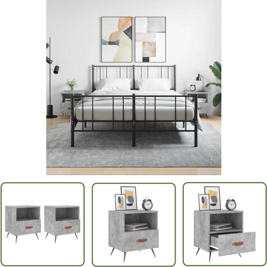 vidaXL Kastje - Nachtkastje - Nachtkastjes 2 st 40x35x47,5 cm bewerkt hout betongrijs - Bijzettafels - Meubilair - Houten Meubels afbeelding 1