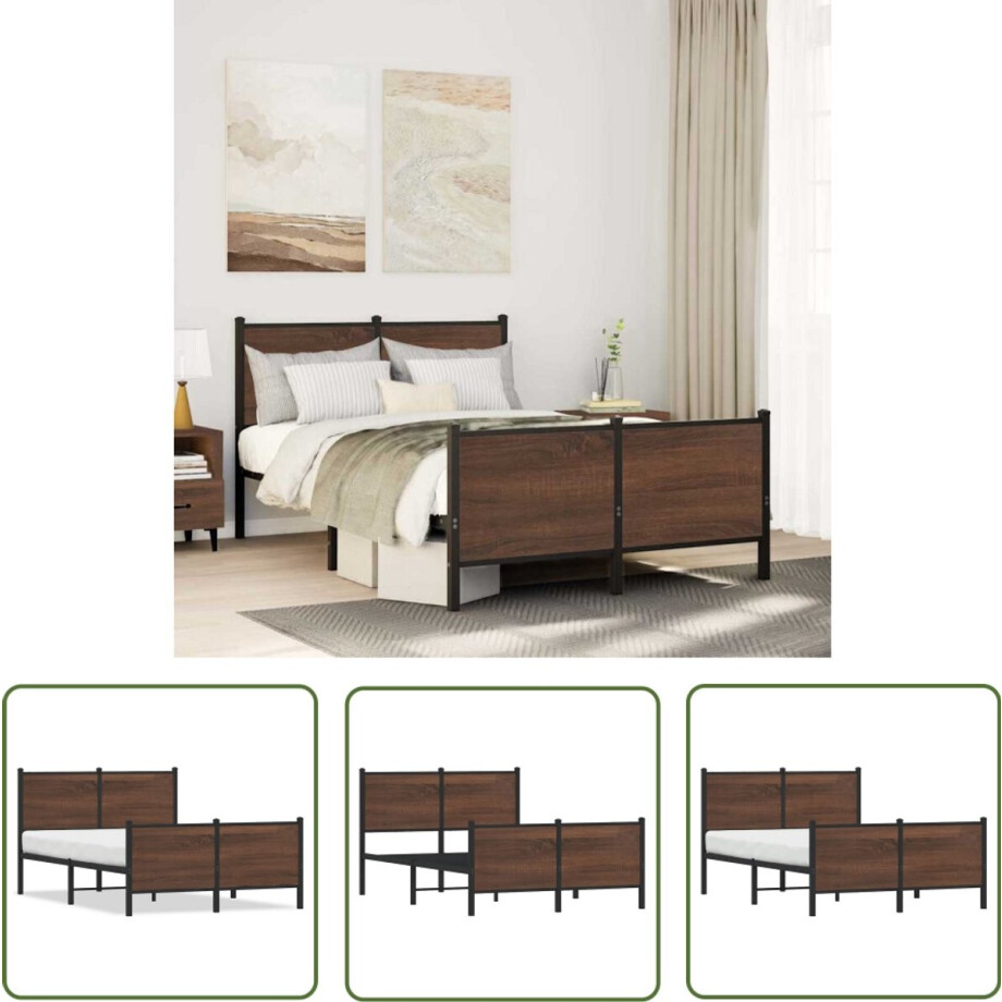 vidaXL Bed Frame 120x200 - Metalen Bed Frame - Bedframe zonder matras metaal bruin eikenkleurig 120x200 cm - Houten Bed Frame - Bruine Bed Frame - Staal Bed Frame vidaXL Bed Frame 120x200 - Metalen Bed Frame - Bedframe zonder matras metaal bruin eikenkleurig 120x200 cm - Houten Bed Frame - Bruine Bed Frame - Staal Bed Frame afbeelding 1