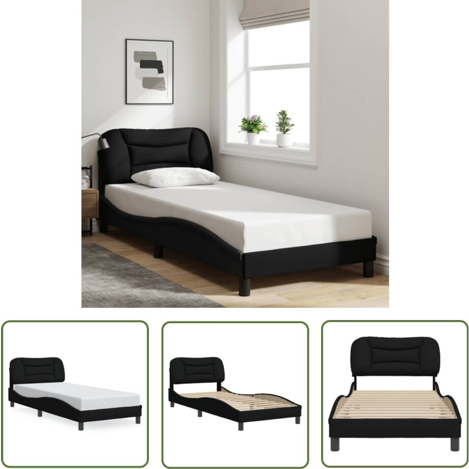vidaXL Boxspring - Bed Frame - Bedframe zonder matras Hvar 90x190 cm stof zwart - Tweepersoonsbed - Slaapcomfort - Hoofdbord afbeelding 1