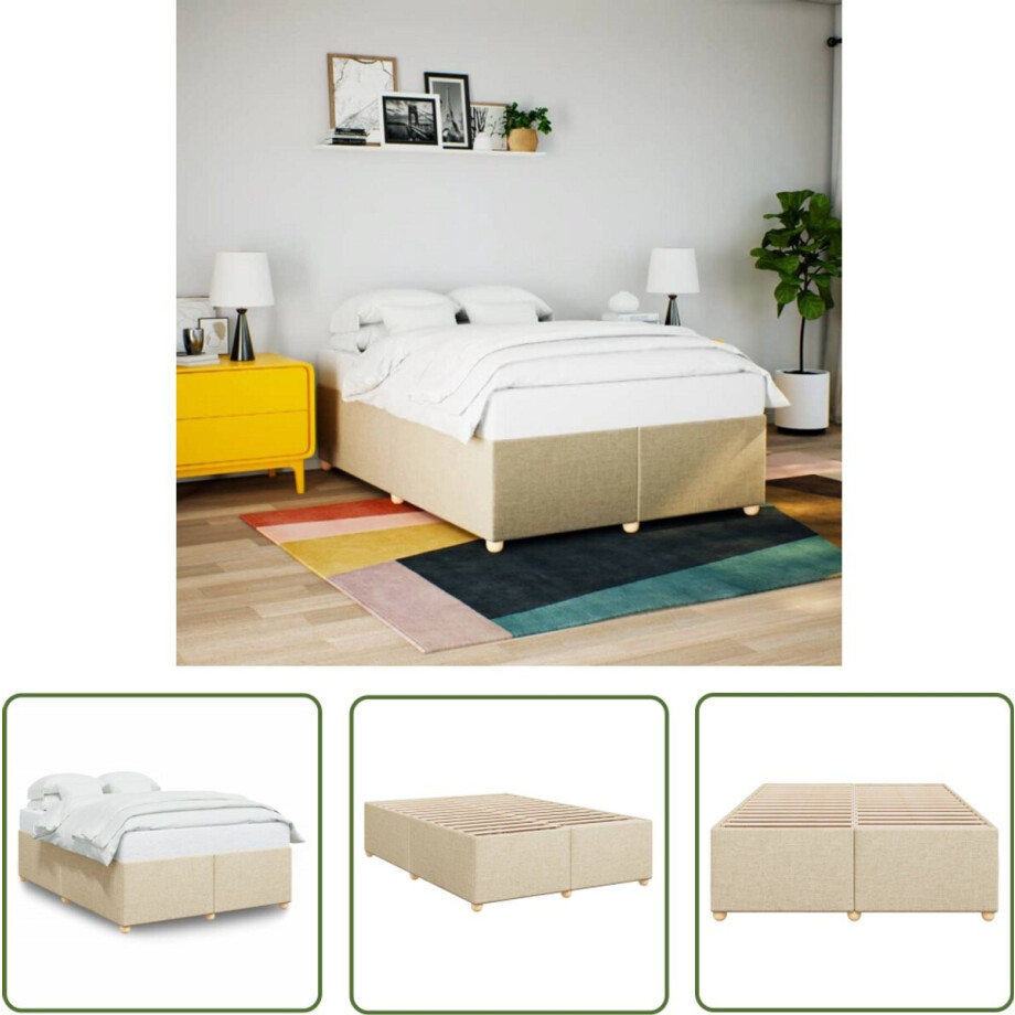 vidaXL Creme Kleur - Bed Frame - Bedframe zonder matras stof crèmekleurig 160x200 cm - Boxspring - Tweepersoonsbed - Houten Bed afbeelding 1