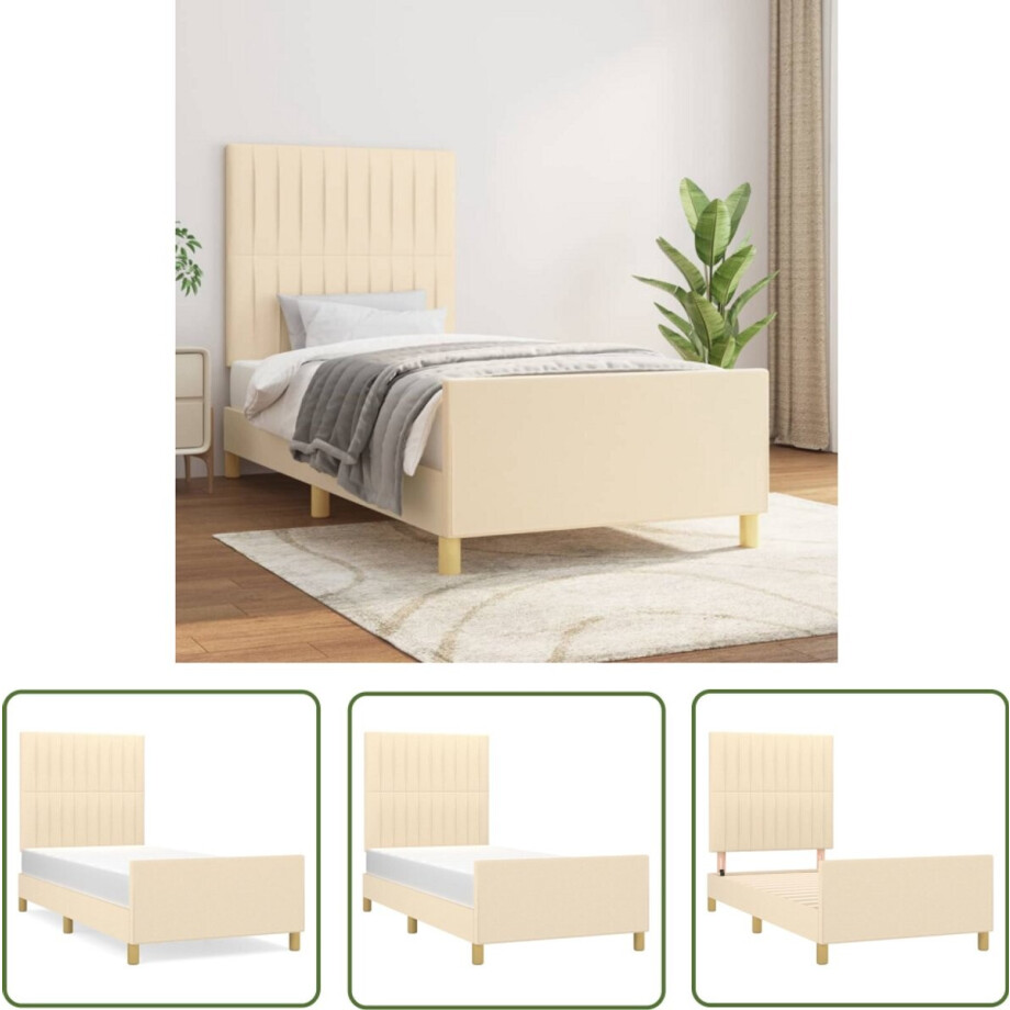 vidaXL Bedframe - 100x200 cm - Stof - crèmekleurig Bed Frame - Tweepersoons Bed - Crème Kleur - Stoffen Bed - Bed Met Hoofdeinde afbeelding 1