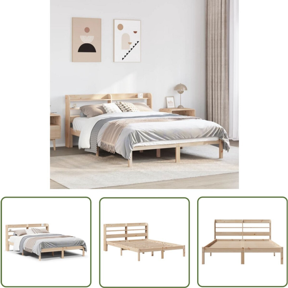vidaXL Grenen Hout Bed - Massief Houten Bed - Bedframe zonder matras massief grenenhout 160x200 cm - Tweepersoons Bed - Bed Met Opbergvakken - Gratis Verzending afbeelding 1