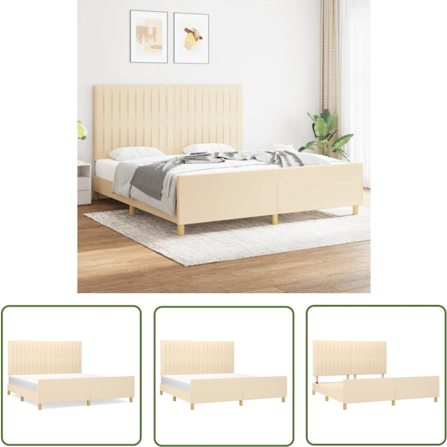 vidaXL Creme Kleur - Bed Frame - Bedframe zonder matras stof crèmekleurig 180x200 cm - Boxspring Bed - Tweepersoons Bed - Stapelbed afbeelding 1