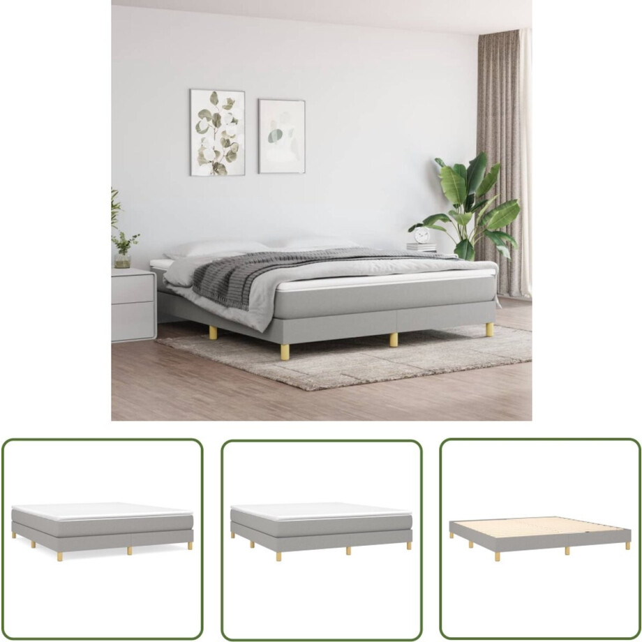 vidaXL Bedframe - Boxspringframe - Bedframe zonder matras stof lichtgrijs 180x200 cm - Tweepersoonlig Bed - Grijs Bed - Stoffen Bed afbeelding 1