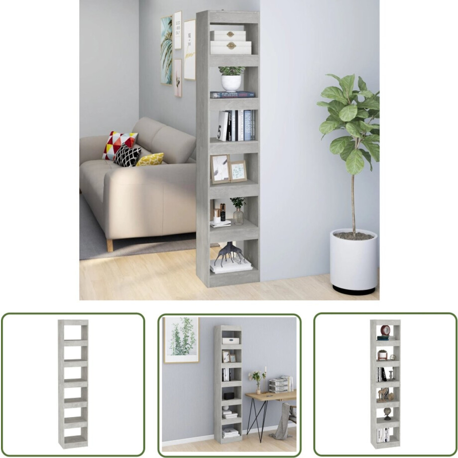 vidaXL Boekenplank - Boekenkast - Boekenkast/kamerscherm 40x30x198 cm betongrijs - Opslagruimte - Kamerdivider - Grijze Boekenkast afbeelding 1