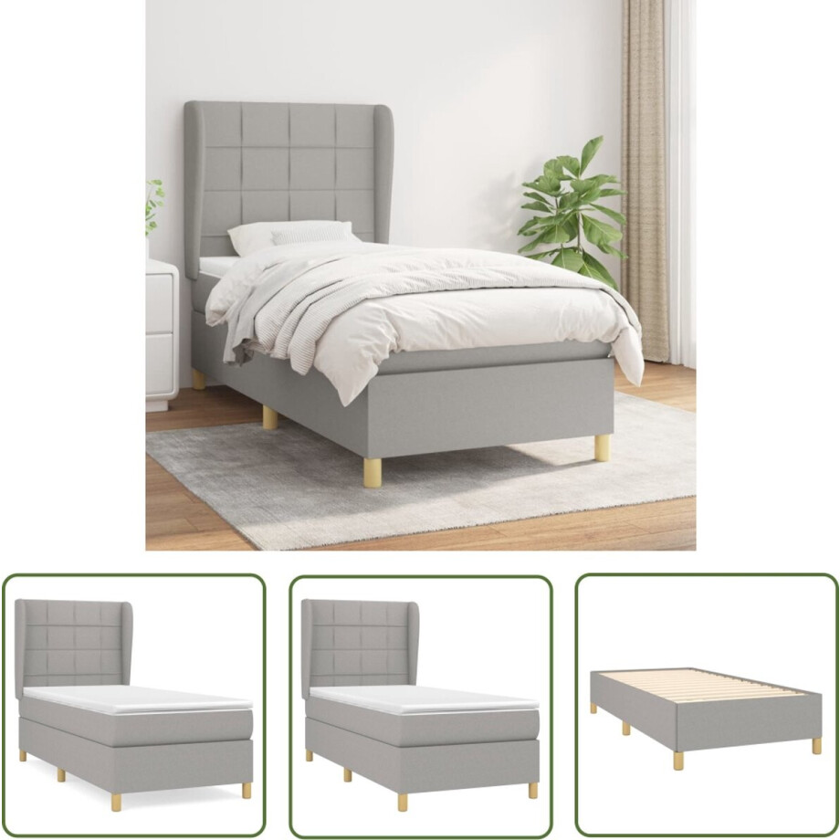 vidaXL Boxspringbed - Boxspring - Boxspring met matras stof lichtgrijs 100x200 cm - Tweepersoonsbed - Grijs Bed - Lichtgrijs Bed afbeelding 1