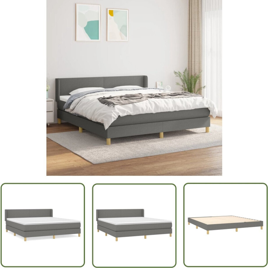 vidaXL Donkere Kleuren - Boxspringbed - Boxspring met matras stof donkergrijs 180x200 cm - Boxspring Frame - Pocketed Spring Mattress - Adjustable Headboard vidaXL Donkere Kleuren - Boxspringbed - Boxspring met matras stof donkergrijs 180x200 cm - Boxspring Frame - Pocketed Spring Mattress - Adjustable Headboard afbeelding 1