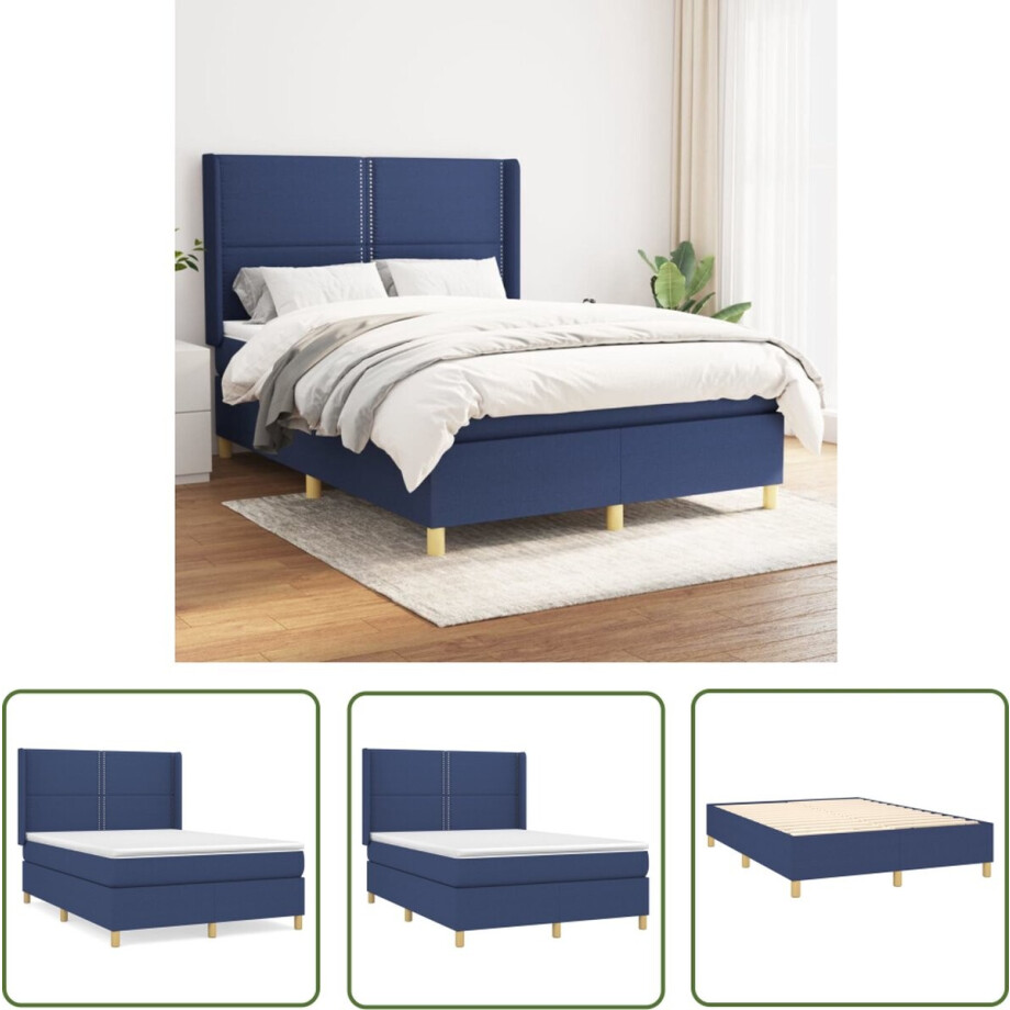 vidaXL Boxspring - Boxspringbed - Boxspring met matras stof blauw 140x190 cm - Slaapcomfort - Pocketvering - Middelhard vidaXL Boxspring - Boxspringbed - Boxspring met matras stof blauw 140x190 cm - Slaapcomfort - Pocketvering - Middelhard afbeelding 1